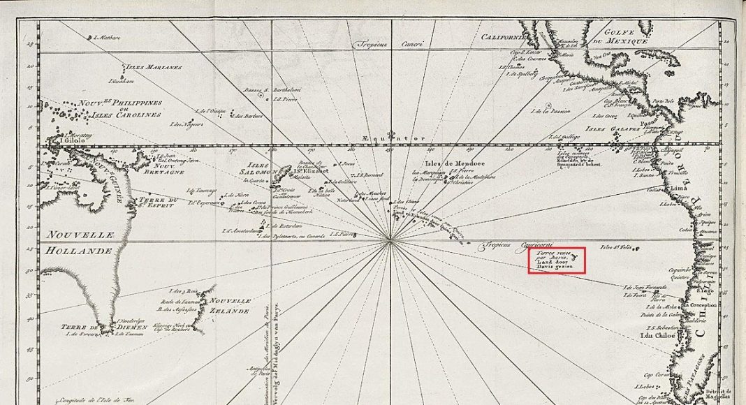 Mapa del Pacífico Sur de 1753 con Tierra de Davis