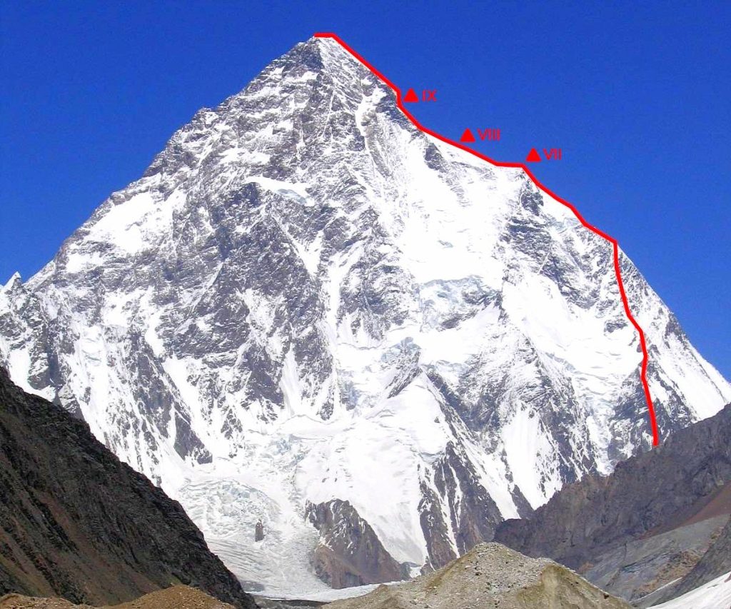 ruta de ascenso al k2 de expedicion italiana de 1954